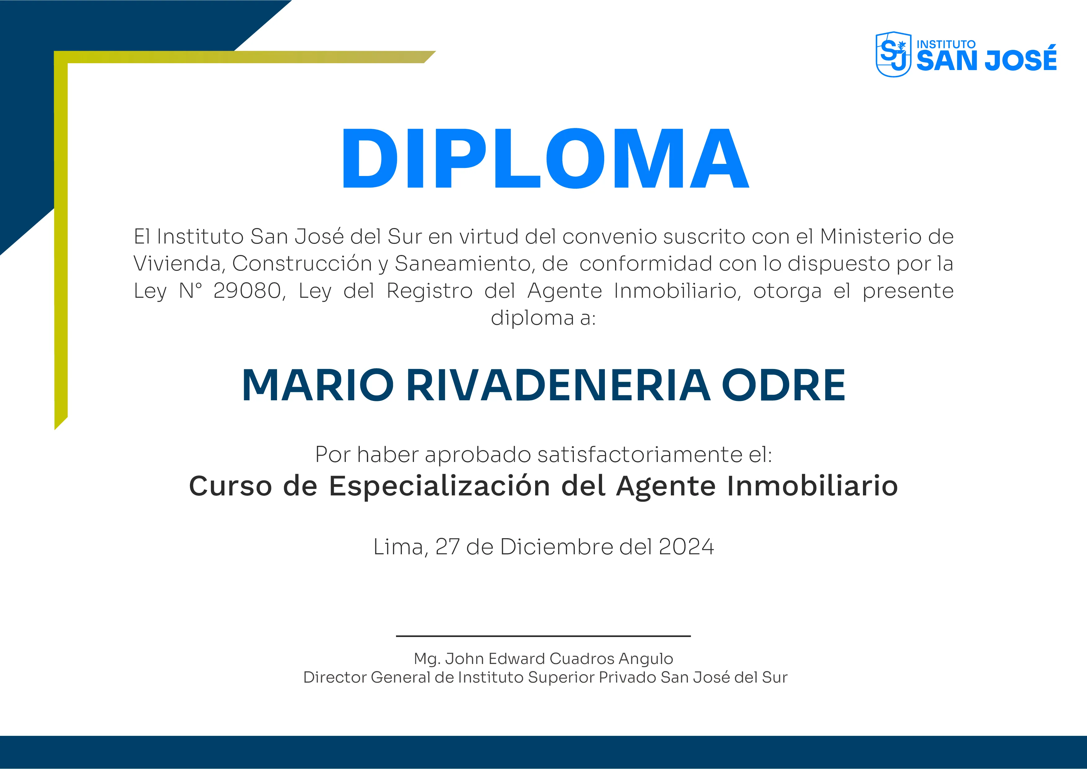 Certificado San José del Sur